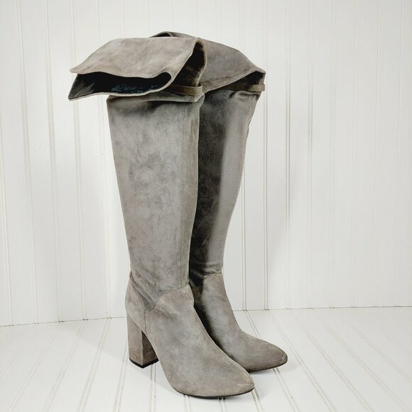 Cole Haan Darcia Gray Leather Back Zipper Block Heel Over the Knee Boots H609 - Picture 4 of 13
